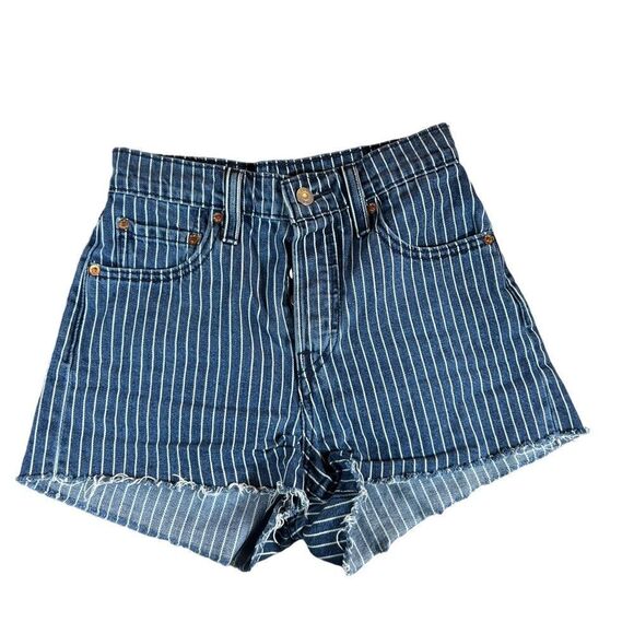 Rare! Levi’s x Stranger Things Pin Stripe Denim Cut Off Shorts - Picture 2 of 10